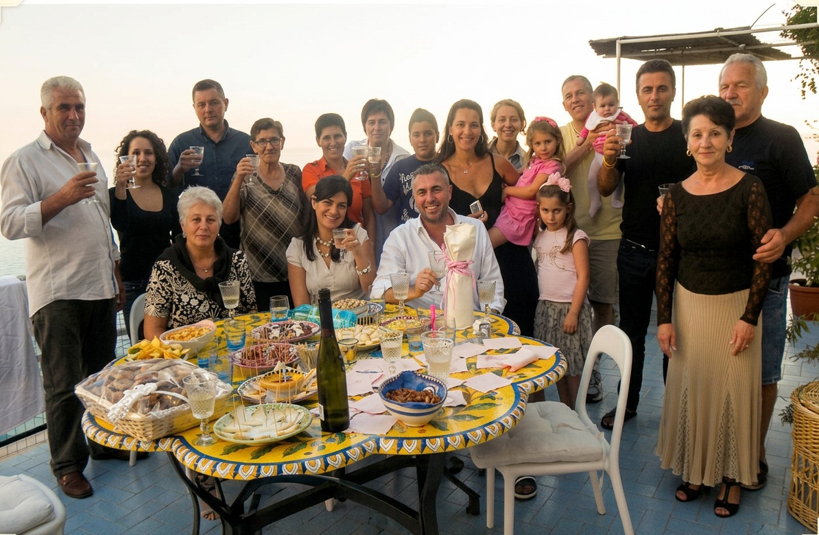 Guests gathered around a long table for a Cucina Vera family meal